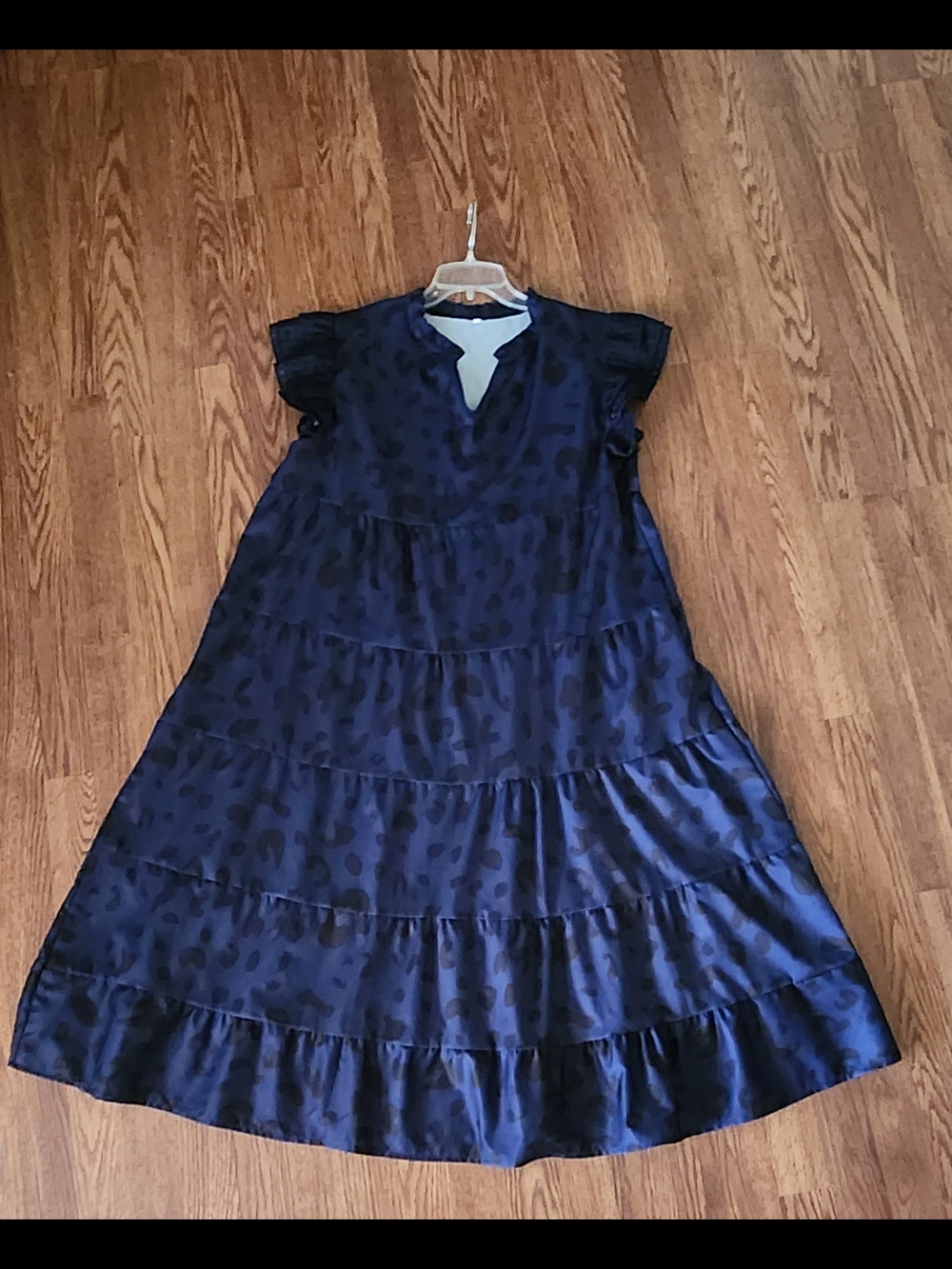 Women's Navy Blue Animal Print Tiered Midi Dress